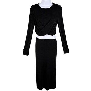 Sincerely Jules NWT Womens L Black Twist-Front Cropped Top Midi-Maxi Skirt Set